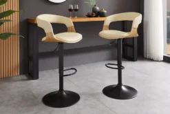 Höhenverstellbarer Barhocker MANHATTAN natur Eiche creme beige Kunstleder drehbar