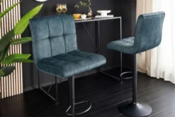 Höhenverstellbarer Barhocker MODENA petrol Samt schwarz mit Lehne drehbar