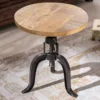 Höhenverstellbarer Beistelltisch ENGINEER 50cm Mangoholz Industrial Design massiv rund Eisen