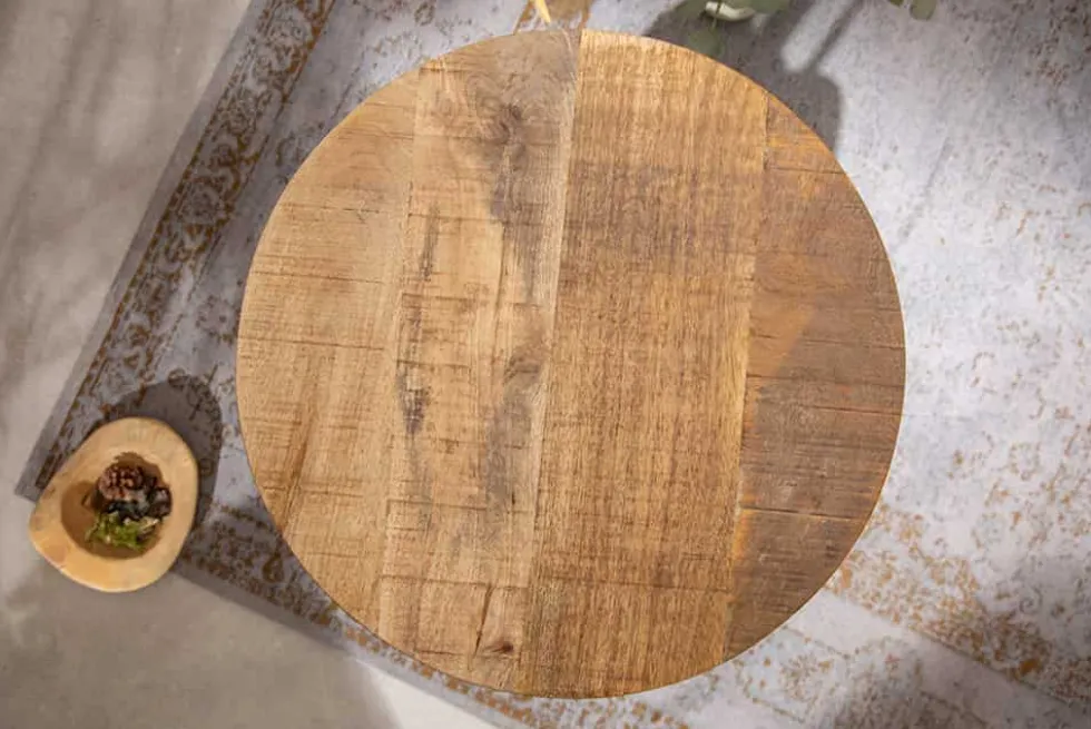 Höhenverstellbarer Beistelltisch ENGINEER 50cm Mangoholz Industrial Design massiv rund Eisen