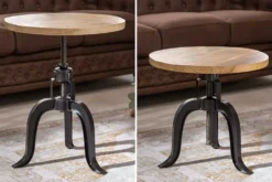 Höhenverstellbarer Beistelltisch ENGINEER 50cm Mangoholz Industrial Design massiv rund Eisen