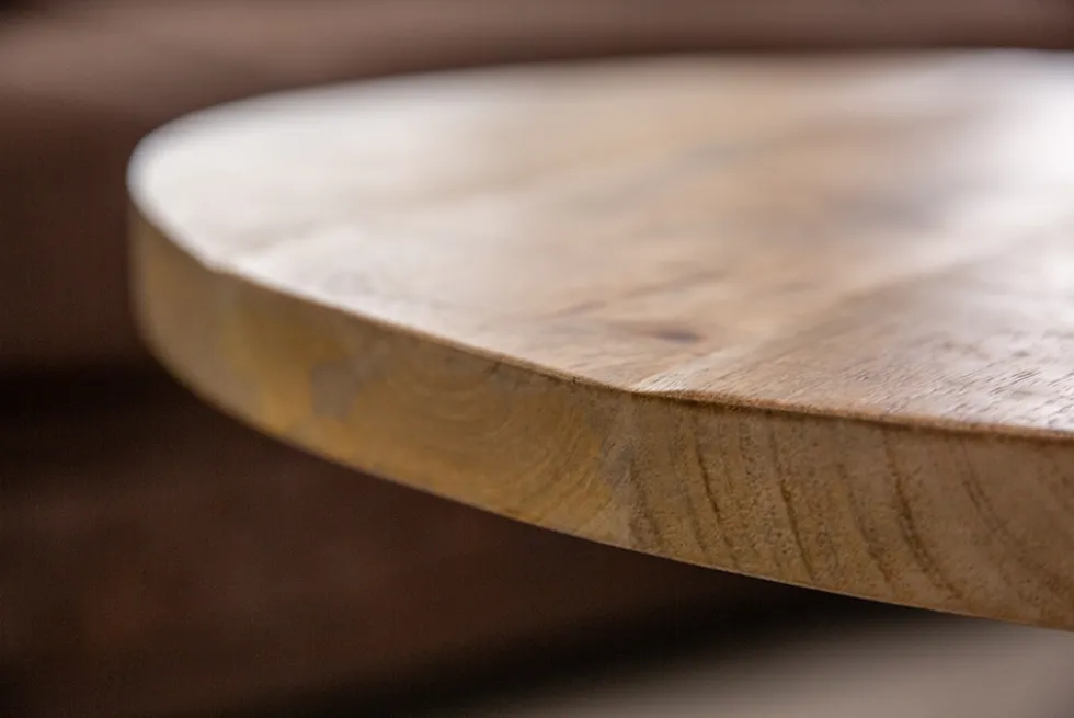 Höhenverstellbarer Beistelltisch ENGINEER 50cm Mangoholz Industrial Design massiv rund Eisen