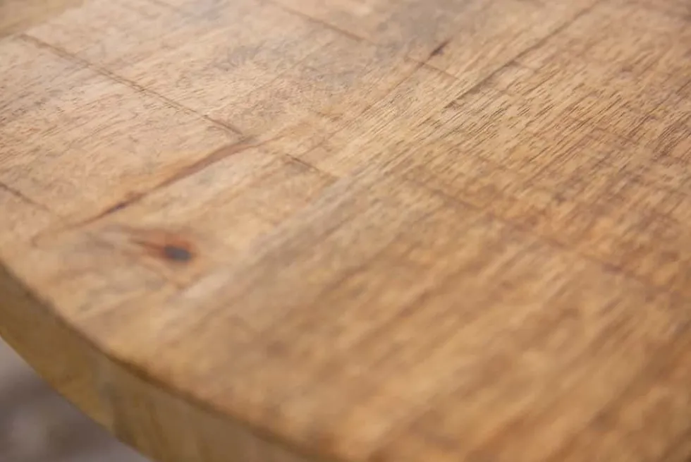 Höhenverstellbarer Beistelltisch ENGINEER 50cm Mangoholz Industrial Design massiv rund Eisen