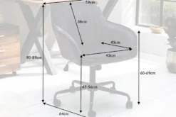 Höhenverstellbarer Bürostuhl TURIN dunkelgrau Samt mit Armlehne Drehstuhl