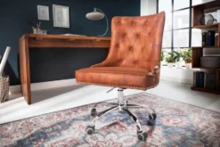 Höhenverstellbarer Bürostuhl VICTORIAN vintage hellbraun mit Chesterfield-Steppung