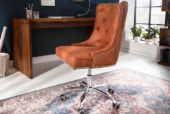 Höhenverstellbarer Bürostuhl VICTORIAN vintage hellbraun mit Chesterfield-Steppung