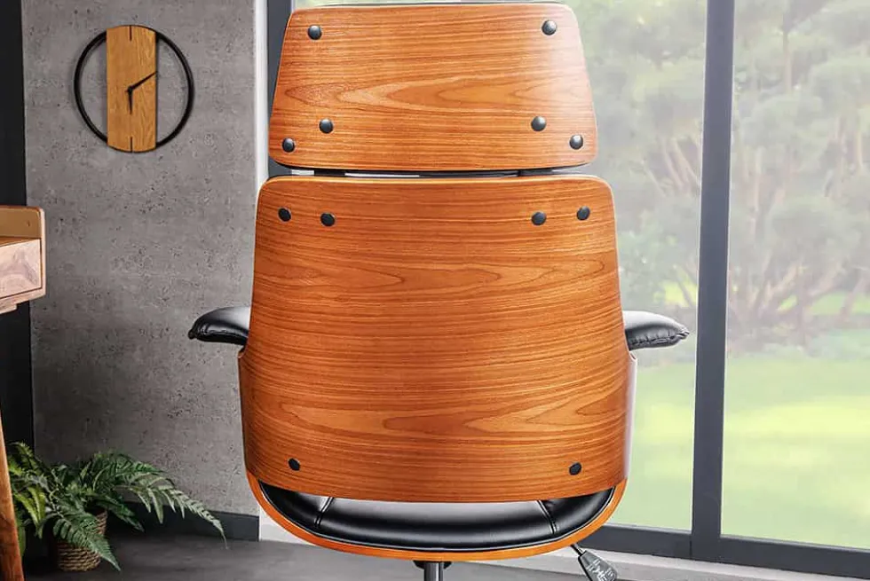 Höhenverstellbarer Bürostuhl MANHATTAN Kunstleder Walnuss mit Armlehne Retro Design