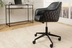 Höhenverstellbarer Bürostuhl EUPHORIA schwarz Kunstleder drehbar Ziersteppung gepolstert