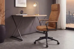 Höhenverstellbarer Bürostuhl LAZIO vintage braun Microfaser drehbar mit Rollen