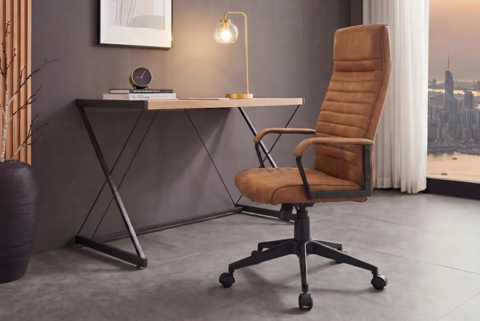 Höhenverstellbarer Bürostuhl LAZIO vintage braun Microfaser drehbar mit Rollen