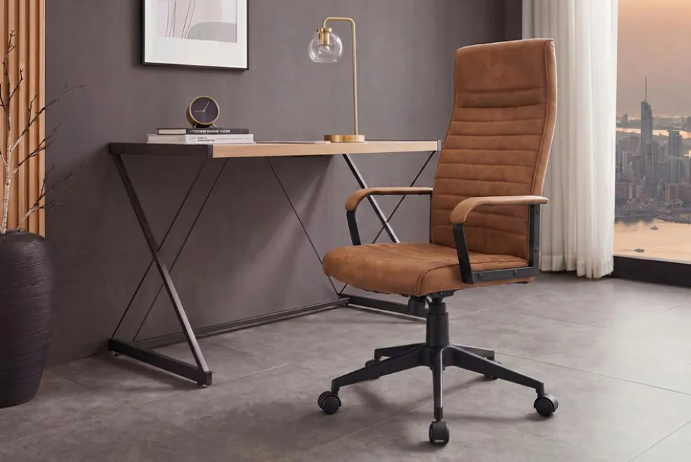 Höhenverstellbarer Bürostuhl LAZIO vintage braun Microfaser drehbar mit Rollen