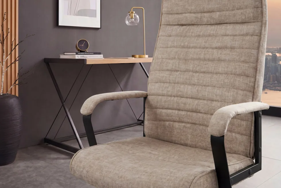 Höhenverstellbarer Bürostuhl LAZIO taupe Vogue Velours Samt drehbar mit Rollen