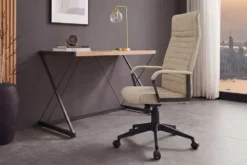 Höhenverstellbarer Bürostuhl LAZIO beige Vogue Velours Samt drehbar mit Rollen