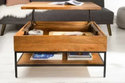 Höhenverstellbarer Couchtisch FACTORY LIFTUP 80cm Mangoholz massiv mit Stauraum Metall
