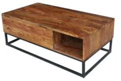 Höhenverstellbarer Couchtisch MAKASSAR FUNCTION 110cm braun Sheesham Massivholz stone finish