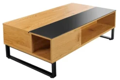 Höhenverstellbarer Couchtisch APARTMENT 110cm natur Eiche schwarz Metall Stauraum