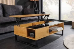 Höhenverstellbarer Couchtisch APARTMENT 110cm natur Eiche schwarz Metall Stauraum