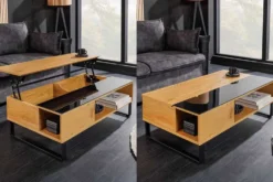 Höhenverstellbarer Couchtisch APARTMENT 110cm natur Eiche schwarz Metall Stauraum