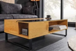 Höhenverstellbarer Couchtisch APARTMENT 110cm natur Eiche schwarz Metall Stauraum