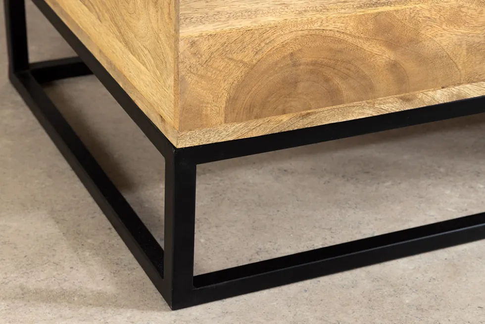 Höhenverstellbarer Couchtisch MAKASSAR FUNCTION 110cm natur cream finish Mangoholz massiv
