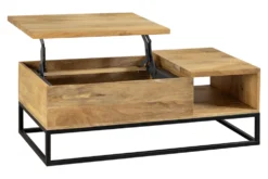Höhenverstellbarer Couchtisch MAKASSAR FUNCTION 110cm natur cream finish Mangoholz massiv