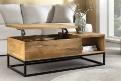 Höhenverstellbarer Couchtisch MAKASSAR FUNCTION 110cm natur cream finish Mangoholz massiv