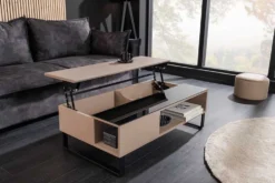 Höhenverstellbarer Couchtisch APARTMENT 110cm taupe greige schwarz Metall Stauraum