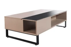 Höhenverstellbarer Couchtisch APARTMENT 110cm taupe greige schwarz Metall Stauraum