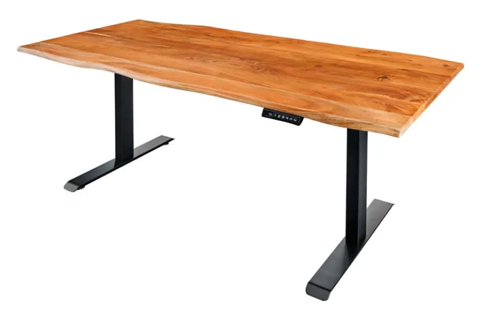 Höhenverstellbarer Schreibtisch MAMMUT 140cm natur Akazie Massivholz Baumkante