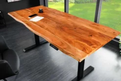 Höhenverstellbarer Schreibtisch MAMMUT 140cm natur Akazie Massivholz Baumkante