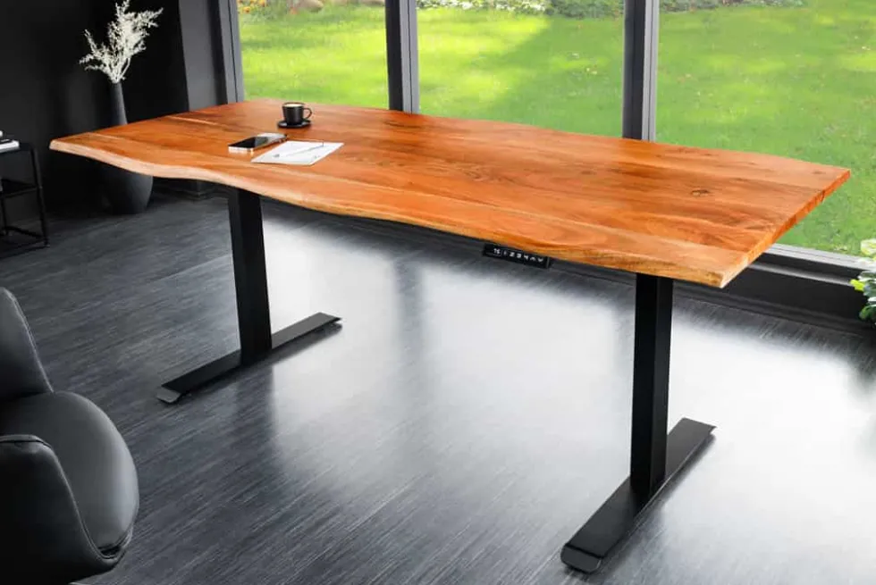Höhenverstellbarer Schreibtisch MAMMUT 120cm natur Akazie Massivholz Baumkante