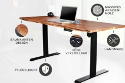 Höhenverstellbarer Schreibtisch MAMMUT 120cm natur Akazie Massivholz Baumkante