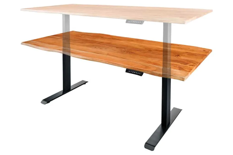 Höhenverstellbarer Schreibtisch MAMMUT 180cm Akazie Massivholz Baumkante handmade