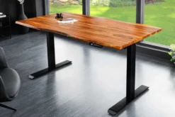 Höhenverstellbarer Schreibtisch MAMMUT 140cm braun Sheesham Massivholz stone finish