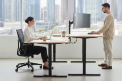 Höhenverstellbarer Schreibtisch OAK DESK 140cm natur Eiche-Design schwarzes Metallgestell