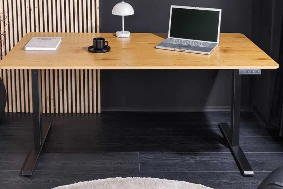 Höhenverstellbarer Schreibtisch OAK DESK 160cm natur Eiche schwarz Metall