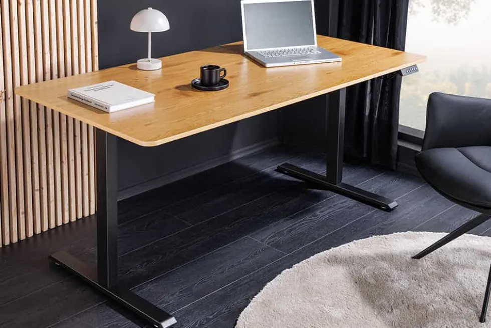 Höhenverstellbarer Schreibtisch OAK DESK 160cm natur Eiche schwarz Metall
