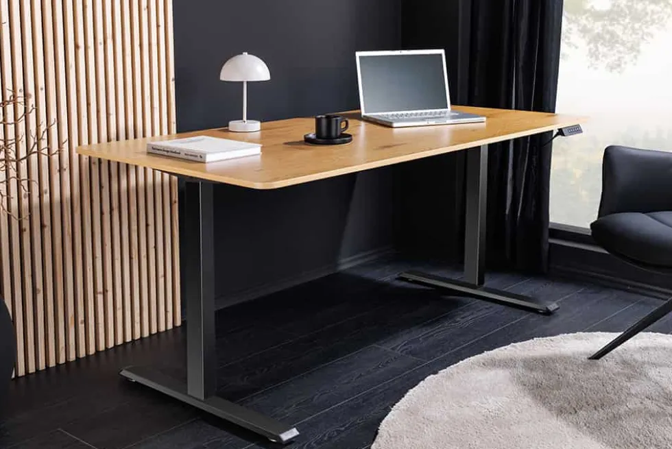 Höhenverstellbarer Schreibtisch OAK DESK 160cm natur Eiche schwarz Metall