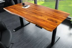 Höhenverstellbarer Schreibtisch MAMMUT 160cm natur Sheesham Massivholz Baumkante
