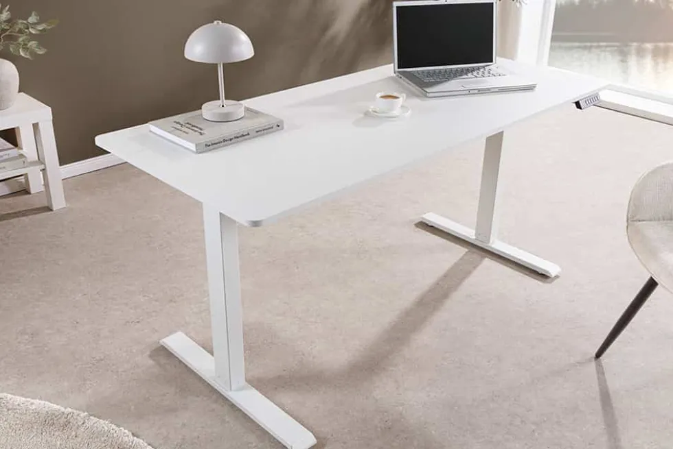 Höhenverstellbarer Schreibtisch WHITE DESK 140cm weiß Metallgestell Bürotisch