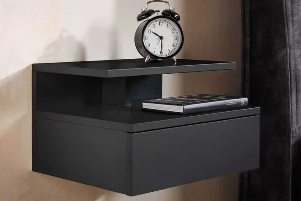 Hängender Nachttisch FLOATING 35cm schwarz Regal mit Schublade