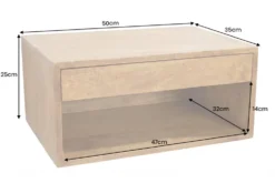 Hängender Nachttisch PURE 50cm braun Mangoholz honey finish Wandregal Schublade