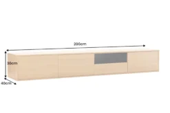 Hängendes TV-Board LOFT 200cm natur schwarz sieben Fächer mit Schublade