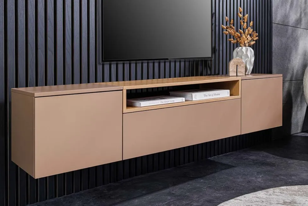 Hängendes TV-Board LOFT 160cm natur grau beige greige drei Fächer mit Schublade
