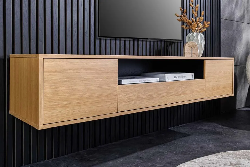 Hängendes TV-Board LOFT 150cm natur schwarz fünf Fächer mit Schublade