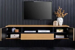 Hängendes TV-Board LOFT 150cm natur schwarz fünf Fächer mit Schublade