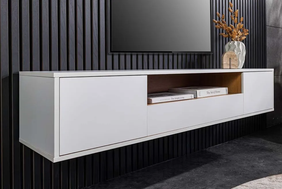 Hängendes TV-Board LOFT 150cm weiß natur fünf Fächer mit Schublade