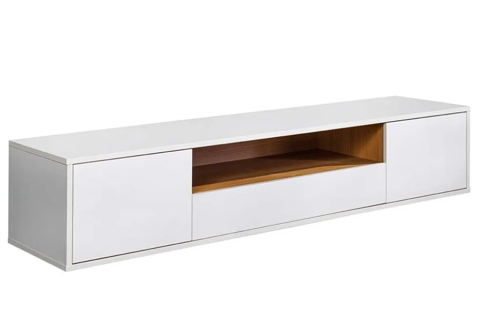 Hängendes TV-Board LOFT 150cm weiß natur fünf Fächer mit Schublade