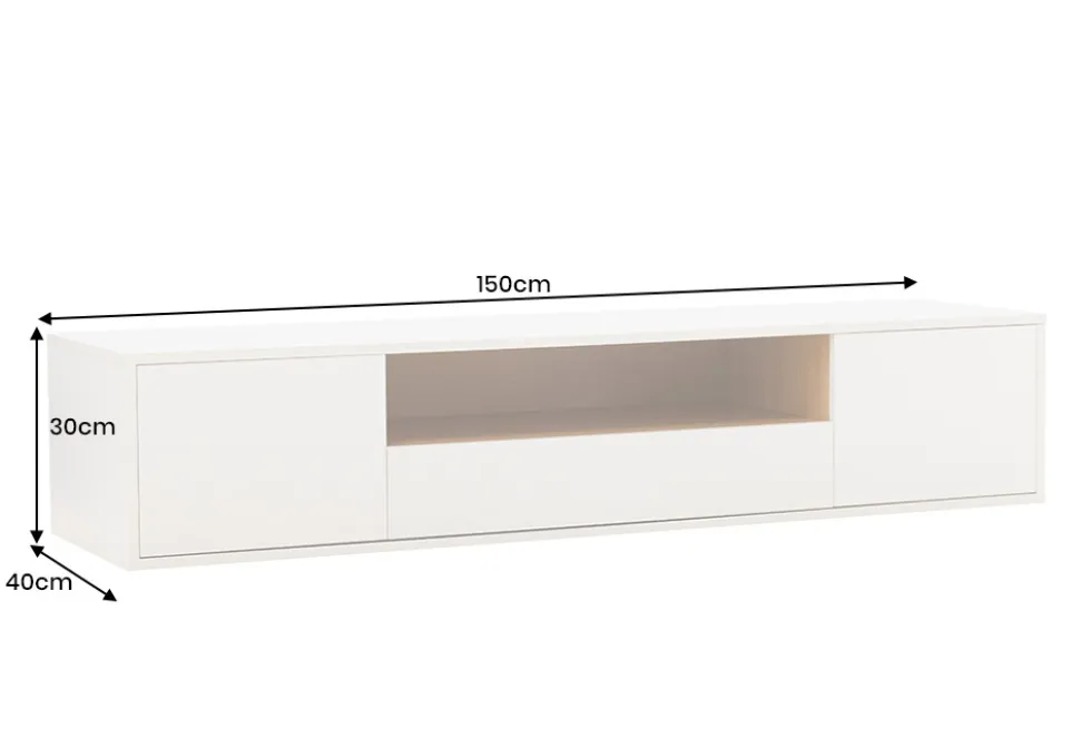Hängendes TV-Board LOFT 150cm weiß natur fünf Fächer mit Schublade