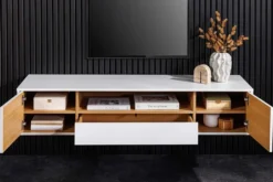 Hängendes TV-Board LOFT 150cm weiß natur fünf Fächer mit Schublade